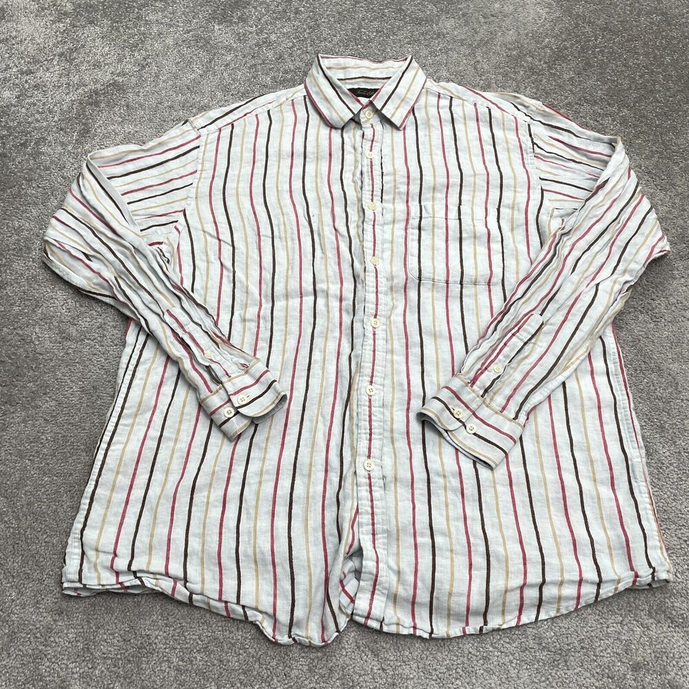Tasso Elba Linen Button Down Shirt Mens Large Multi Striped Long Sleeve Casual